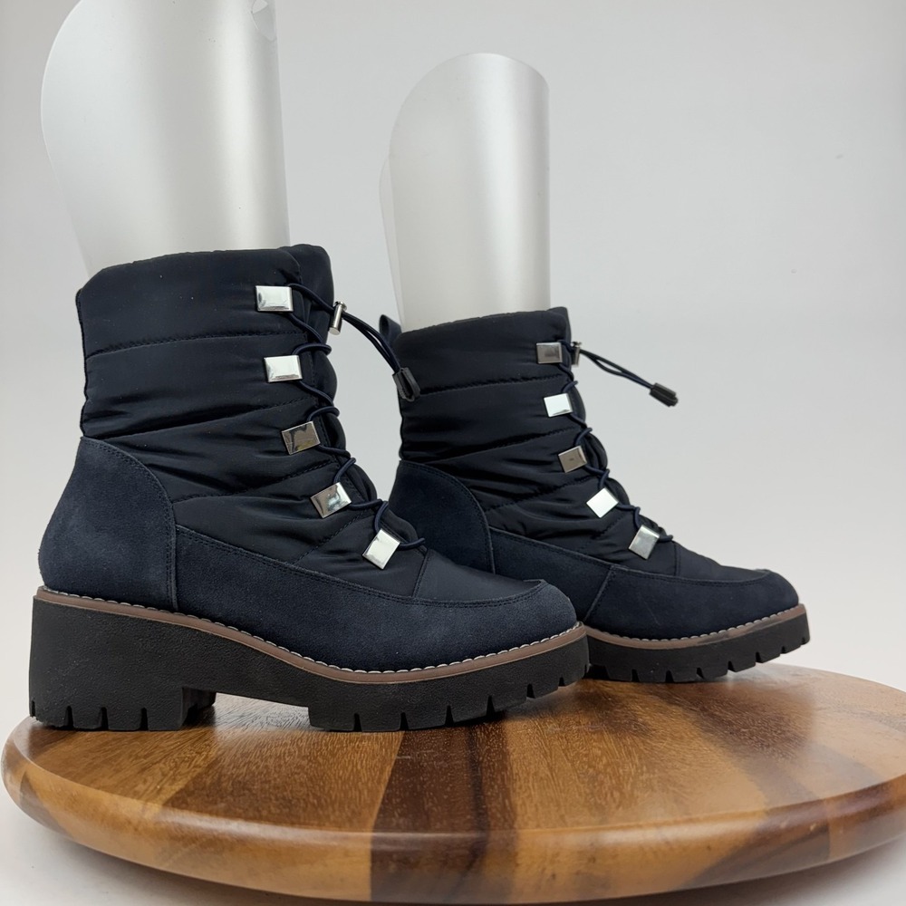 Womens Blondo Daylor Blue Quilted Nylon Waterproof Casual Heeled Boots‎ Size 8.5